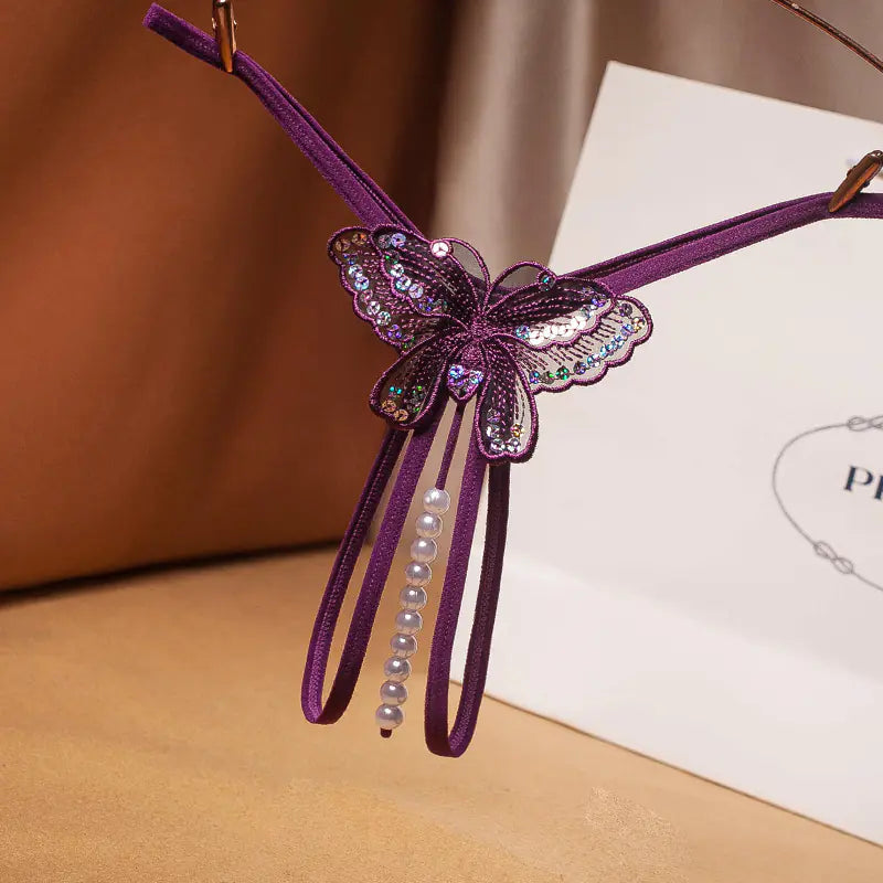 Transparent Pearl-Embellished T-Back Women's Panties