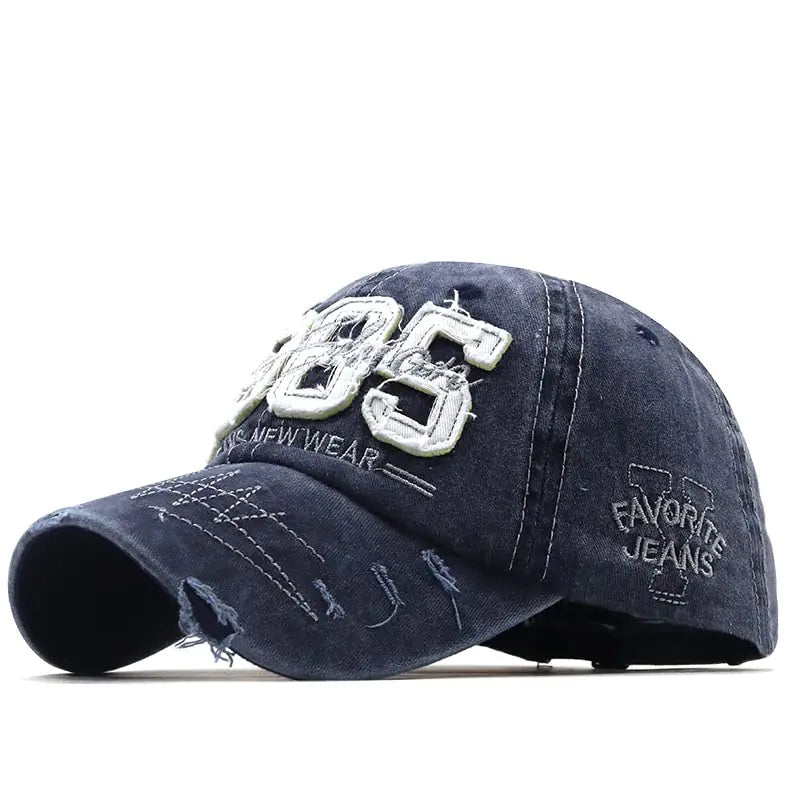 Washed Baseball Cap for Men Women Adjustable Distressed Denim Hat Dad Hat Trucker Hat (Navy Blue)