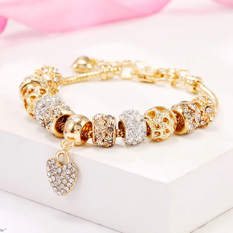 Gold Alloy Large-hole Bead Bracelet