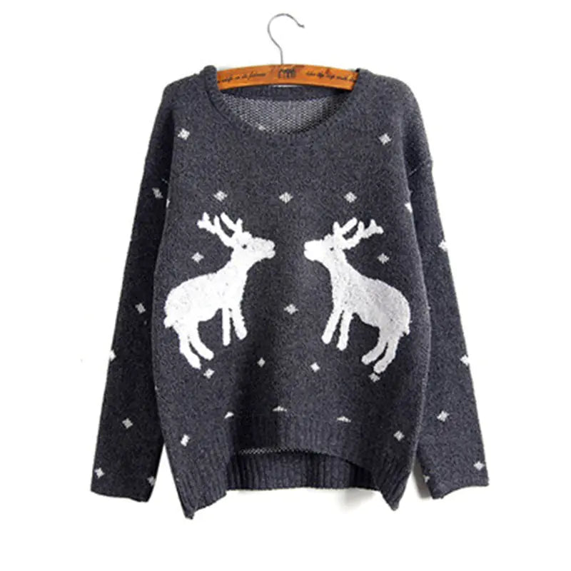Embroidered Reindeer Knit Christmas Sweater