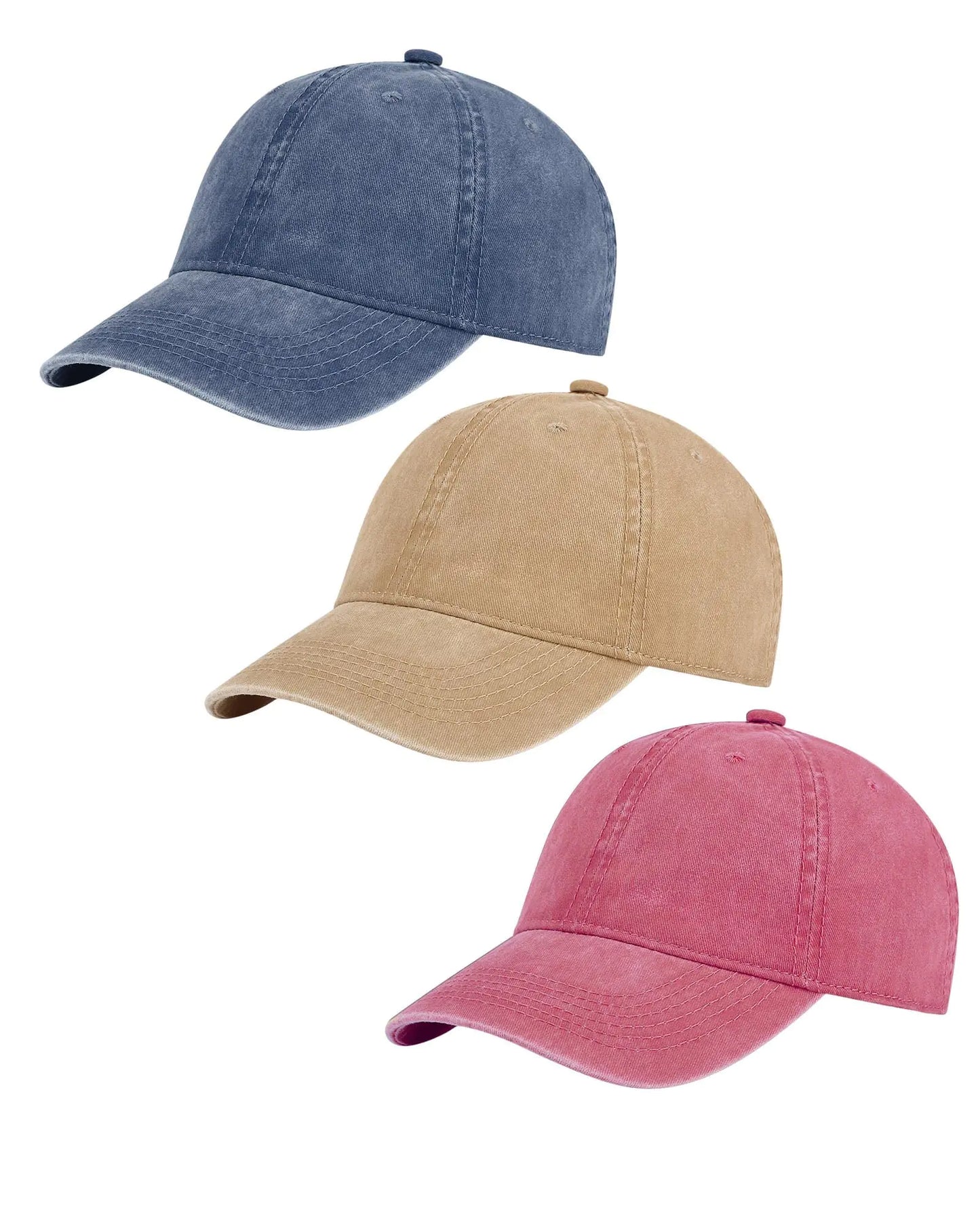 AOSMI 3 Pack Vintage Washed Cotton Adjustable Distressed Baseball Caps Men Women Summer Unstructured Soft Low Profile Blank Plain Ball Cap Running Dad Hat
