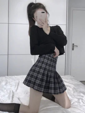 High Waist Tie Plaid Pleated Skirt