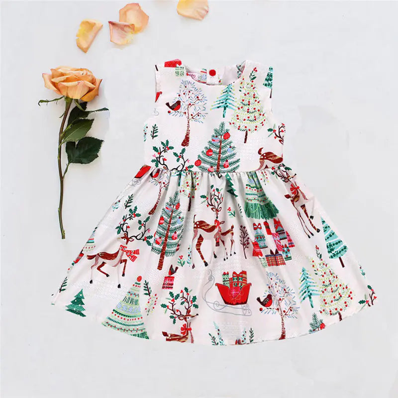 Sleeveless Dress with Christmas Reindeer Print