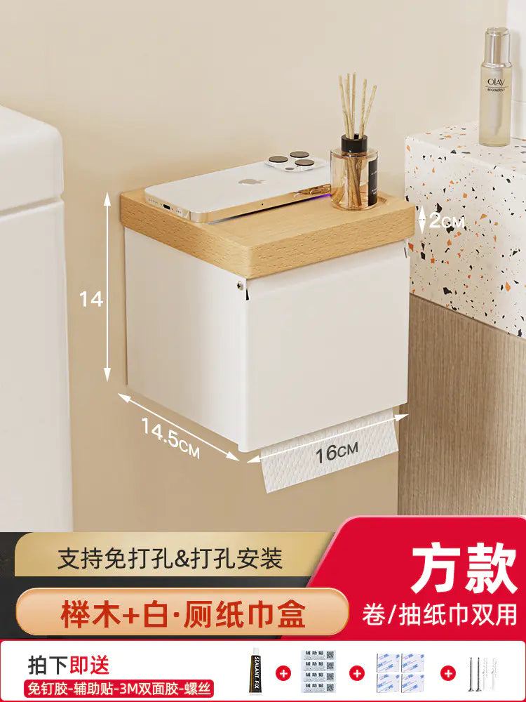 Wooden Wall-Mounted Tissue Box for Bathroom Storage