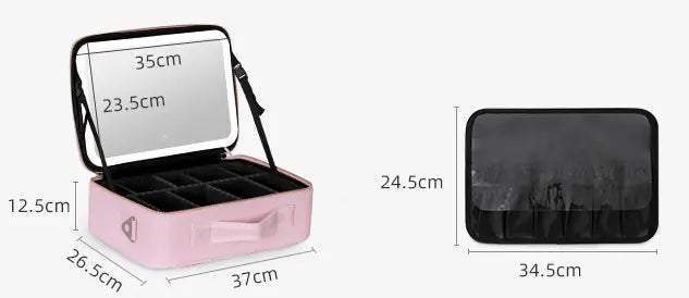 Smart LED Makeup Bag with Mirror - Large Capacity Cosmetic Case
