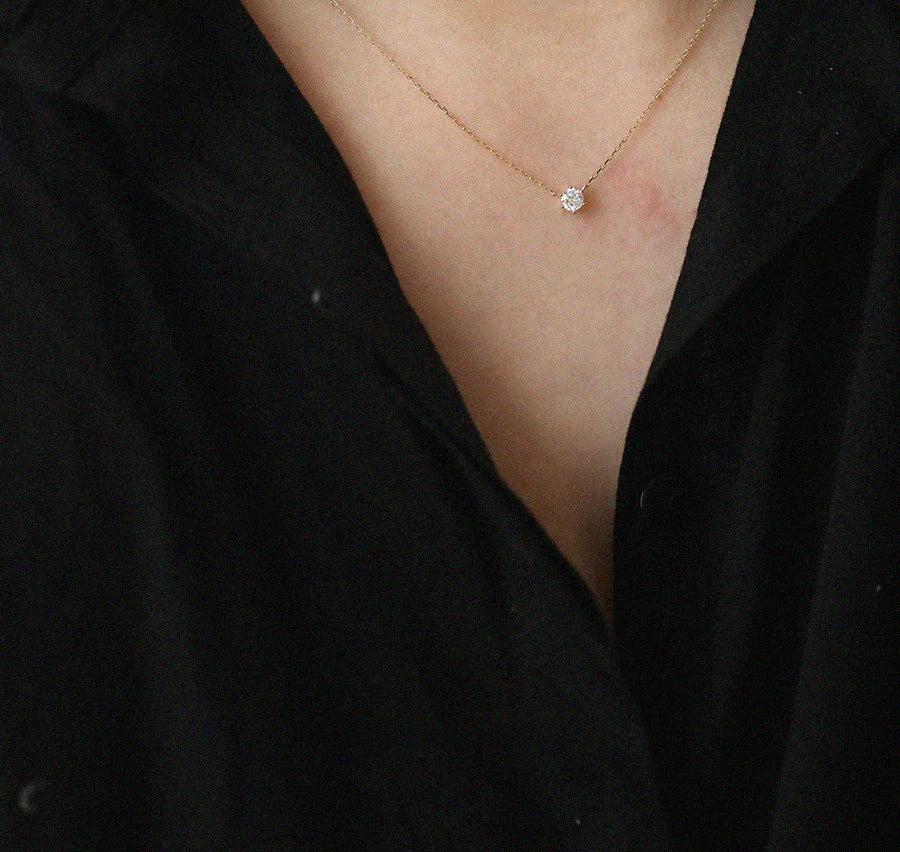 S925 Silver Plated 14K Gold Pendant Necklace with Zircon