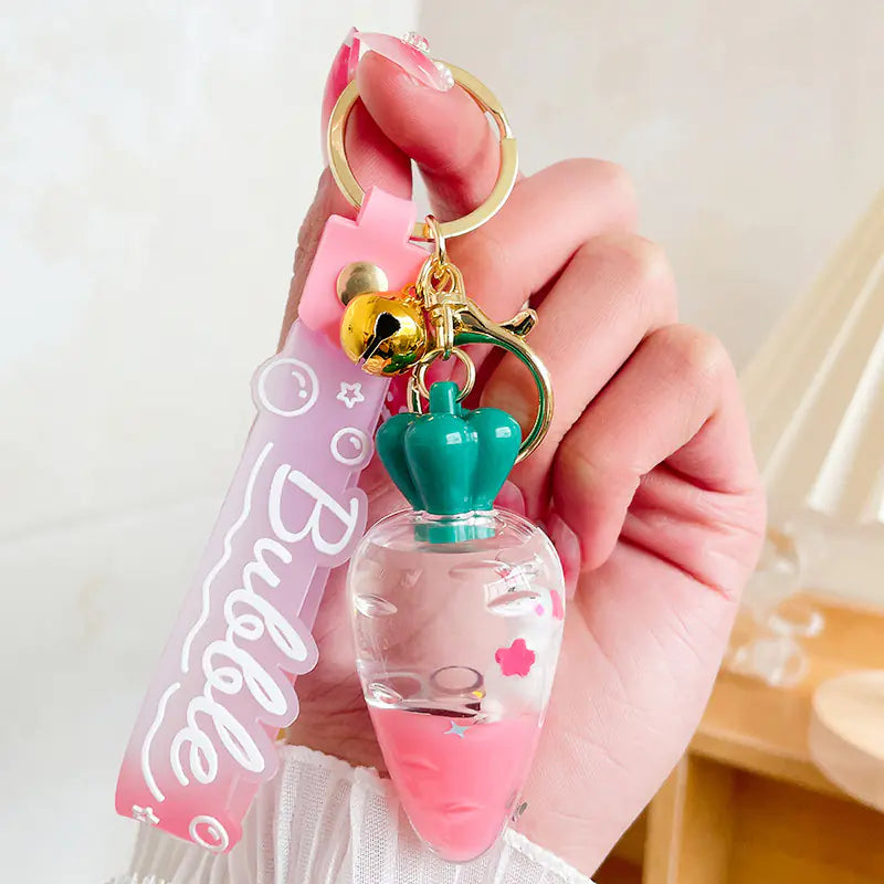 Carrot Rabbit Keychain with Floating Liquid Pendant