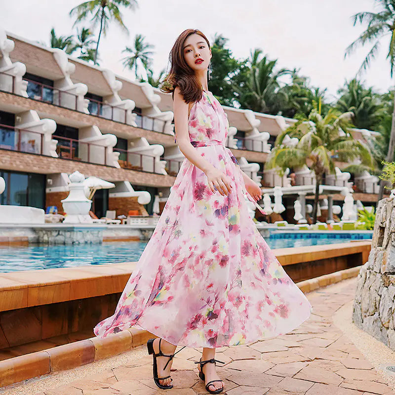 2019 Bohemian Floral Chiffon Maxi Dress for Plus Size
