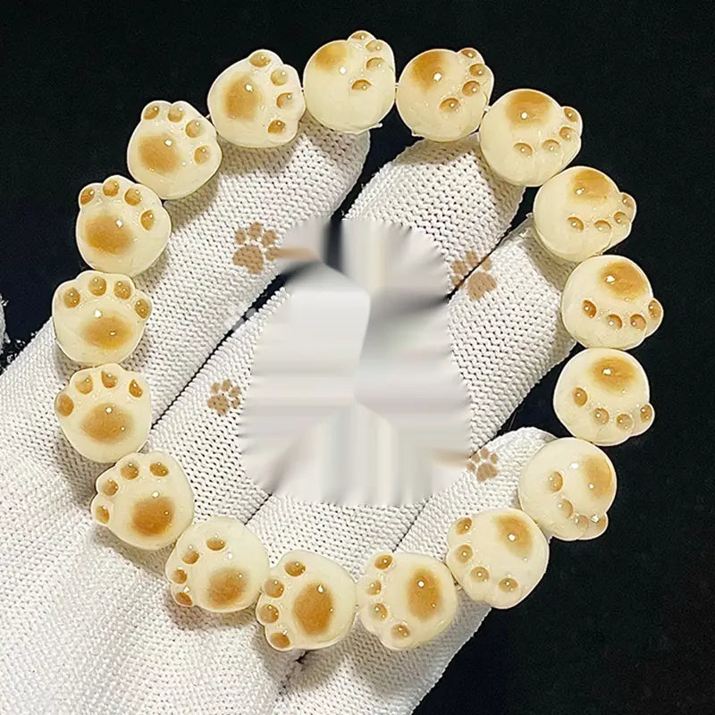 Cat's Paw Bodhi Root Bracelet with White Jade Design