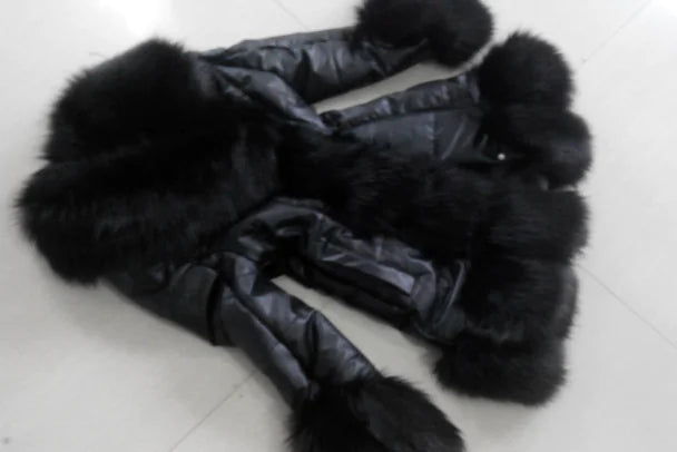 Slim Fit Mid-Length Faux Fur Coat with Fox Fur Collar
