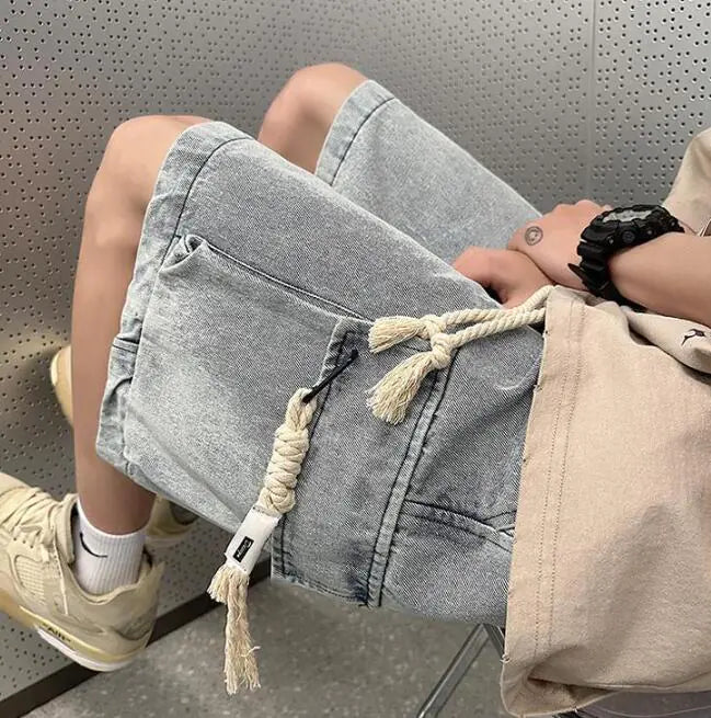 Men's Denim Shorts - Popular Five-Point Overalls