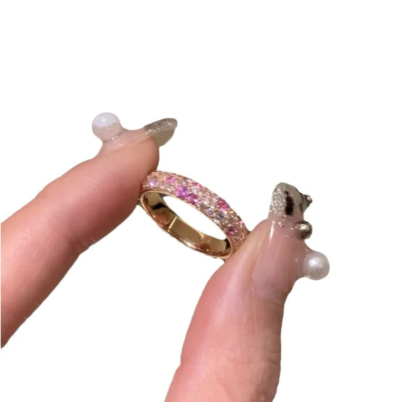 Gold-plated Fashion Ring with Inlaid Color Diamonds