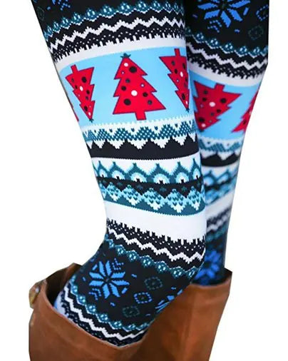 Christmas Print Plus Size Stretch Pants with Reindeer