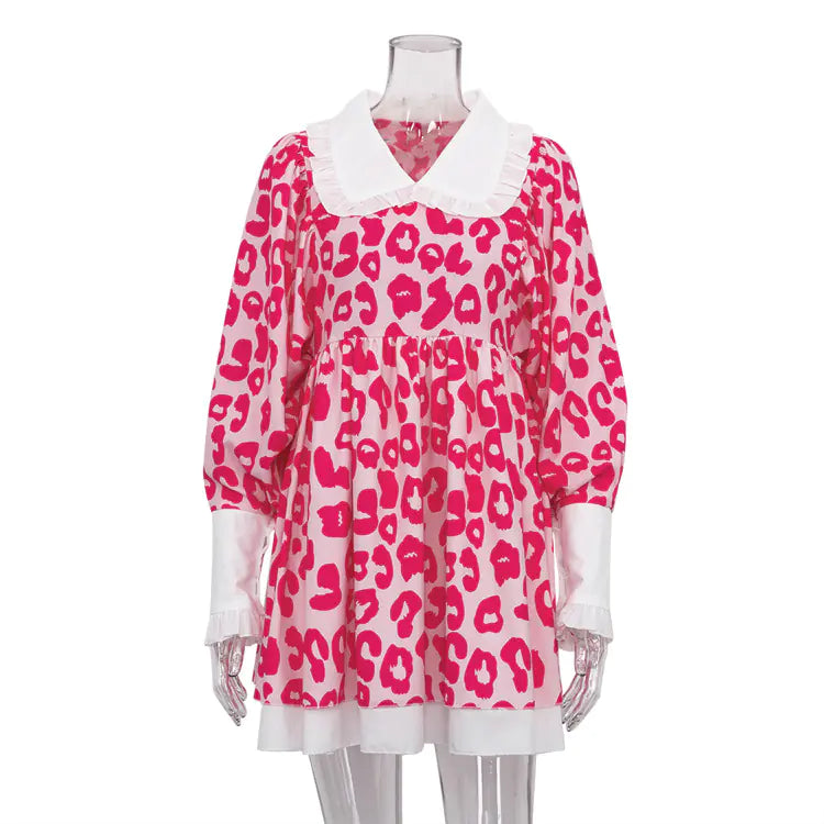 Women's High Waist Printed A-Line Skirt with Long Sleeves