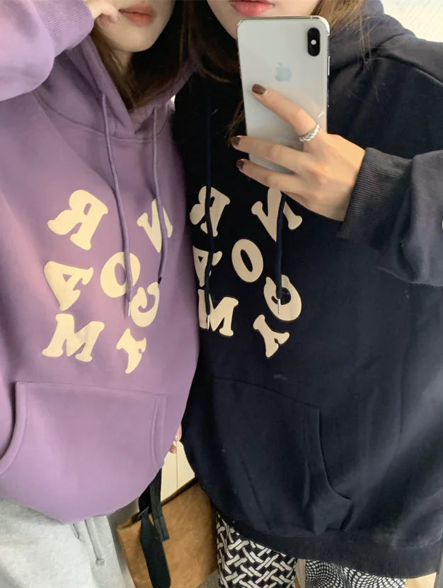 Women's Plus Size Loose Hooded Fleece Sweater