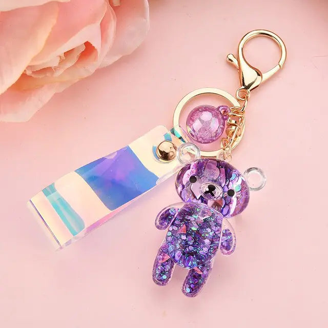 Glitter Bear Quicksand Acrylic Keychain for Couples