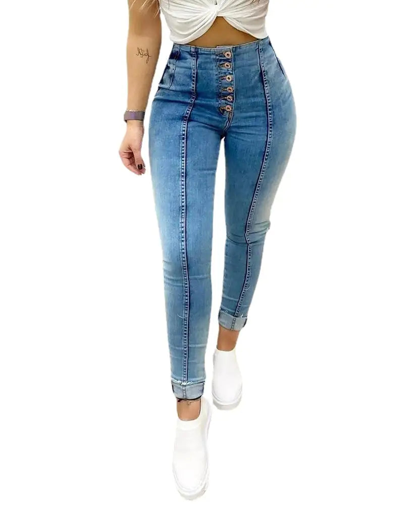 Hip-Lifting Slim High-Waist Denim Trousers for Women