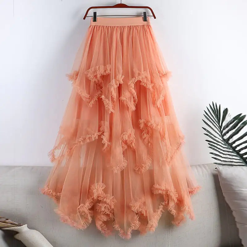 Women's High Waist Irregular Mesh Half-Length Skirt