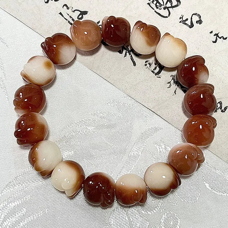 Cat's Paw Bodhi Root Bracelet with White Jade Design