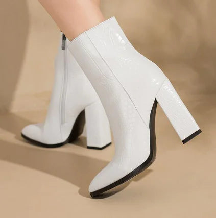 Crocodile Pattern Chunky Heeled Ankle Boots for Women