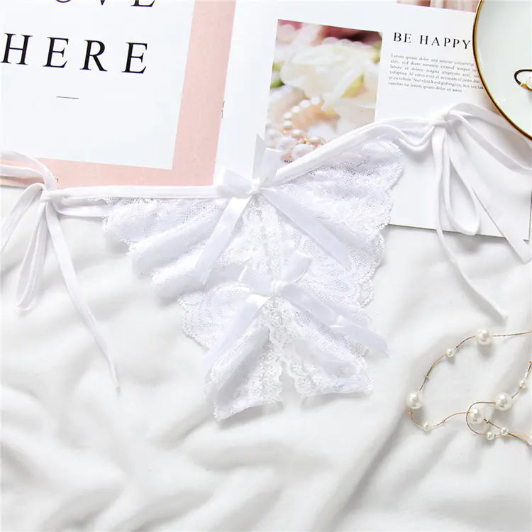 Lace-Trimmed Open-Crotch T-Back Panties for Women