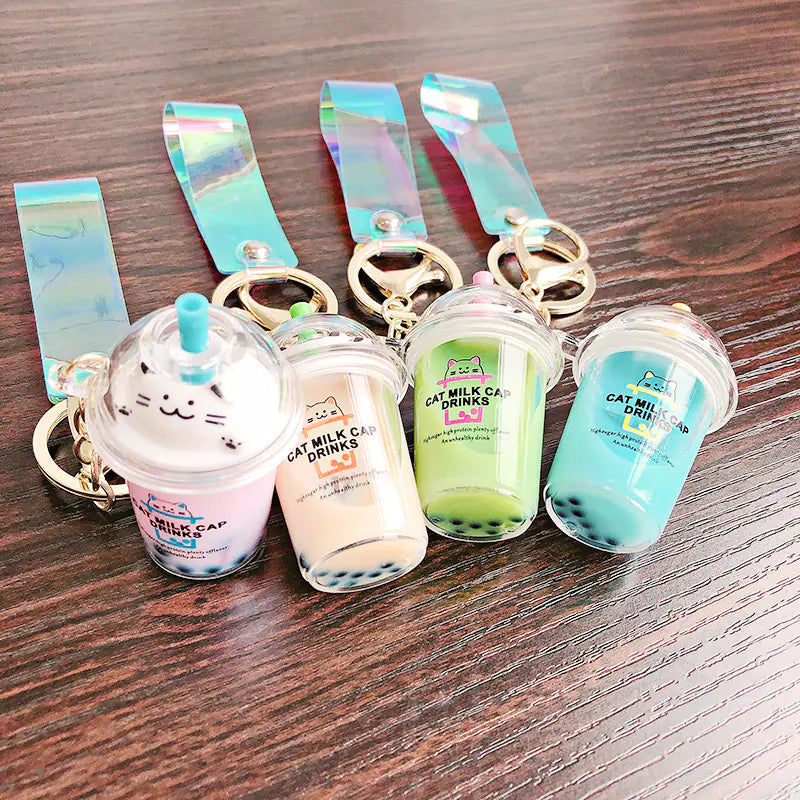 Cute Cartoon Cat Keychain with Liquid Quicksand Charm