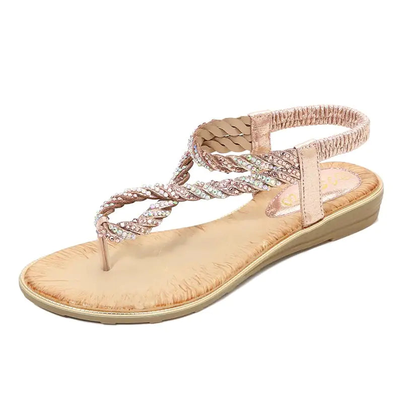 U-Shaped Rhinestone Flip Flop Sandals for Women