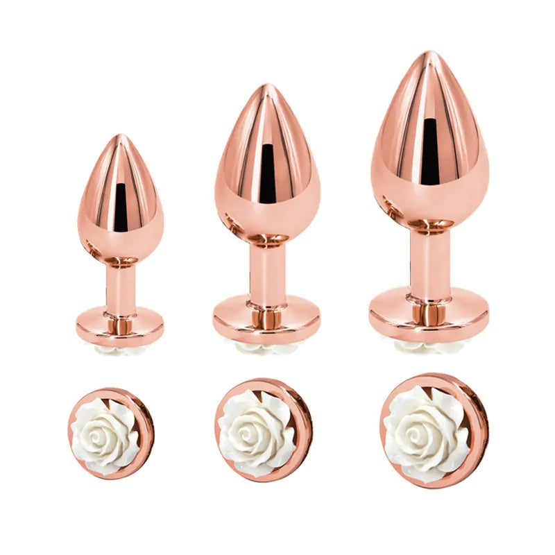 Rose Gold Metal Anal Plug with Flower Design