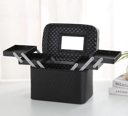 Large Capacity PU Cosmetic Bag with Mirror and Zipper