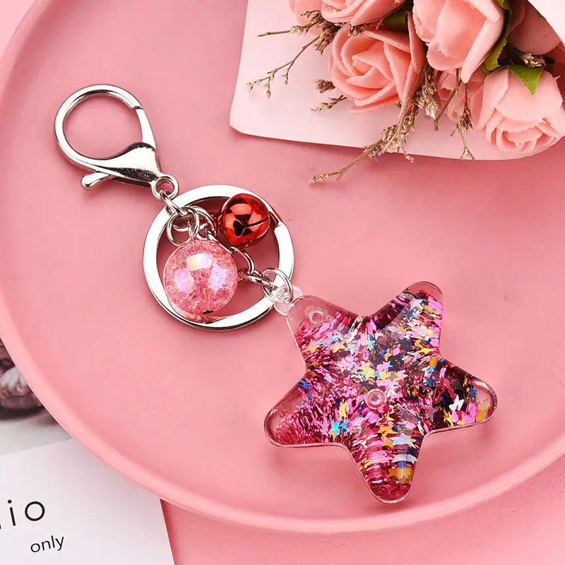 Acrylic Star Sequin Keychain with Liquid Glitter