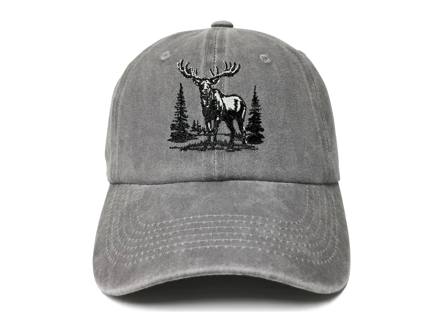 ZKFE Moose Hat for Adults Golf Baseball Cap Men Women Washed Gray Embroidered Denim Dad Hat Adjustable Cotton Snapback Hat