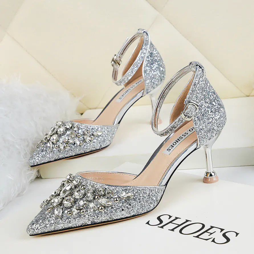 European American Rhinestone High Heels - Pointed Toe