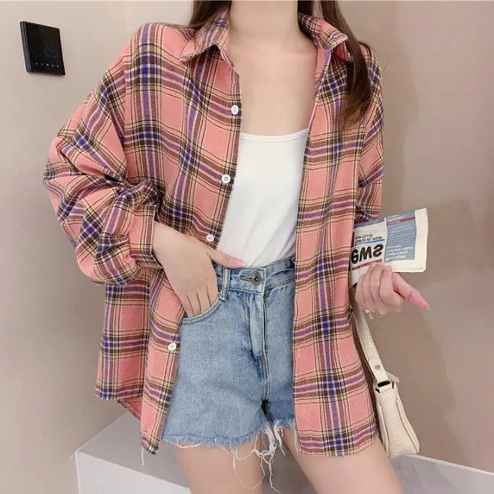 Autumn 2020 Korean Loose Fit Plaid Shirt Jacket