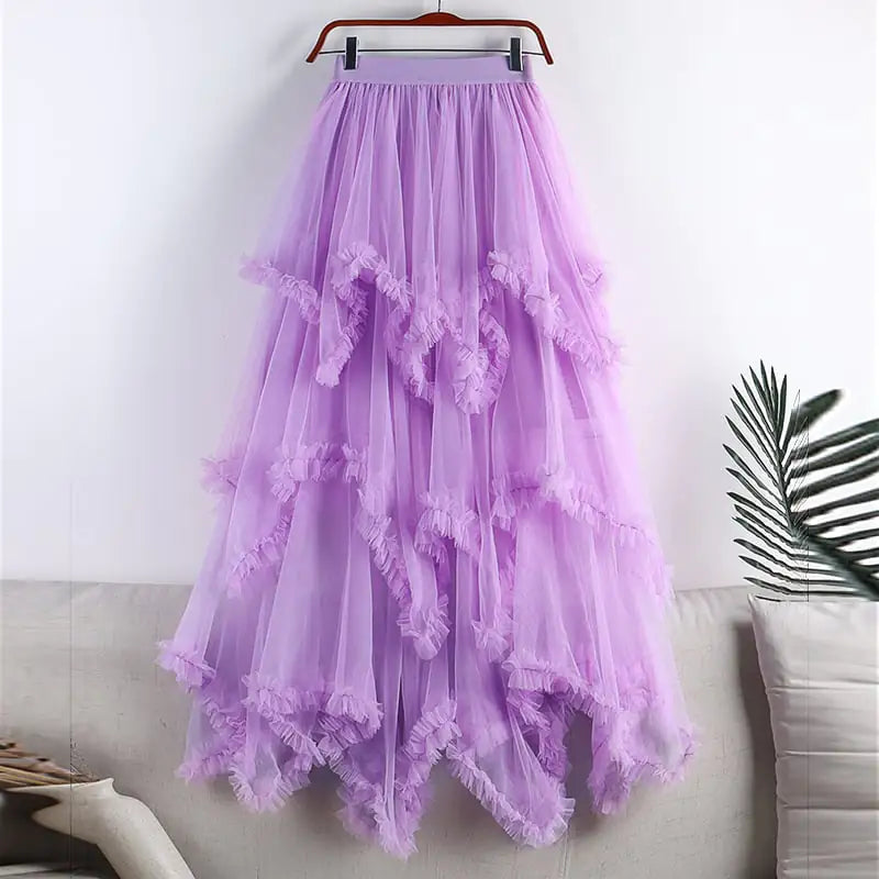Women's High Waist Irregular Mesh Half-Length Skirt