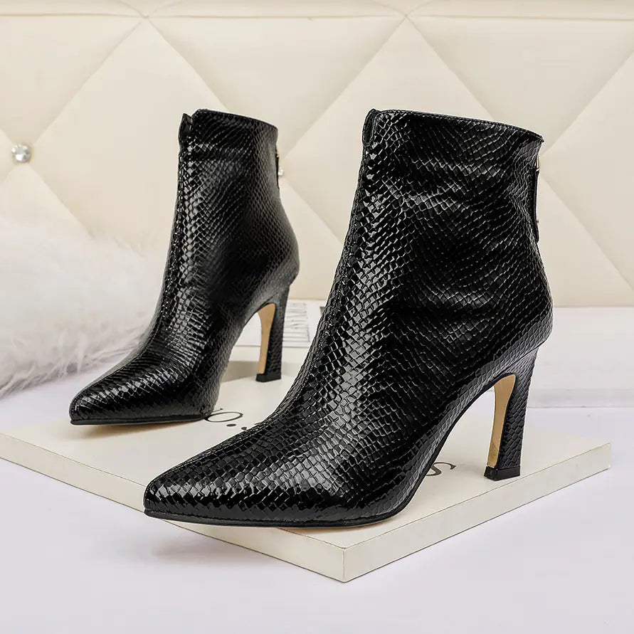 Snake Print Pointed Toe Stiletto Martin Boots