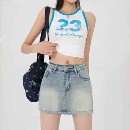 High Waist Denim A-Line Skirt