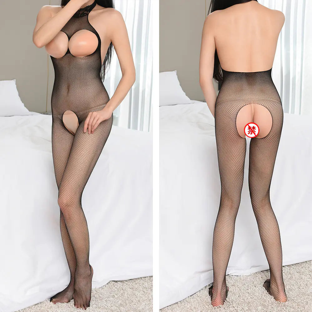 Red Romantic Lingerie Set with Open-Crotch Design