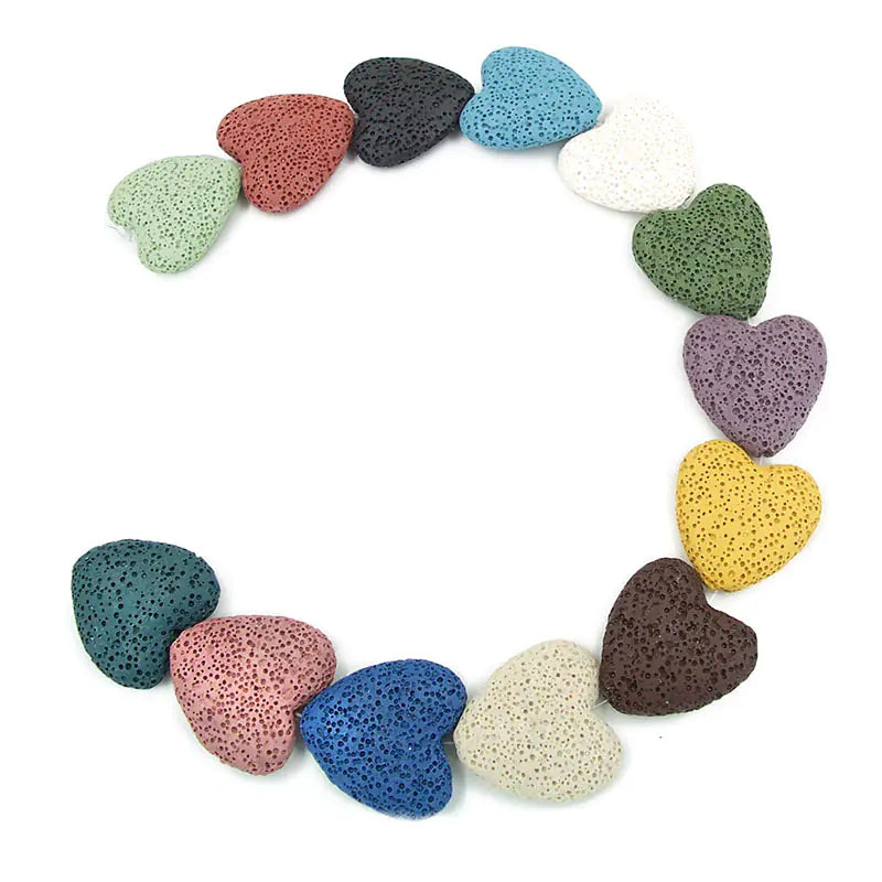 Colorful Heart-Shaped Volcanic Rock Bracelet