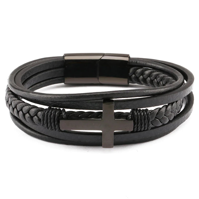 Men's Retro Braided Leather & Steel Bracelet