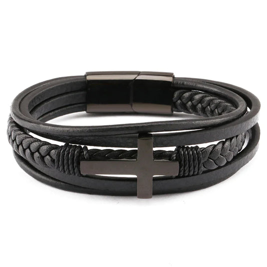 Men's Retro Braided Leather & Steel Bracelet