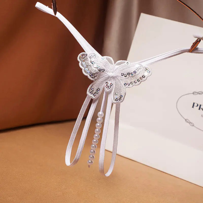 Transparent Pearl-Embellished T-Back Women's Panties