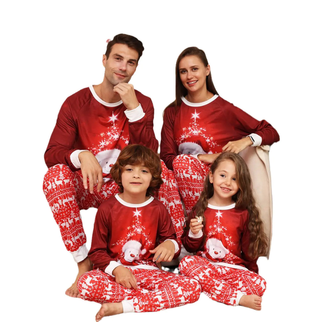 2023 Cartoon Snowman and Reindeer Family Pajamas