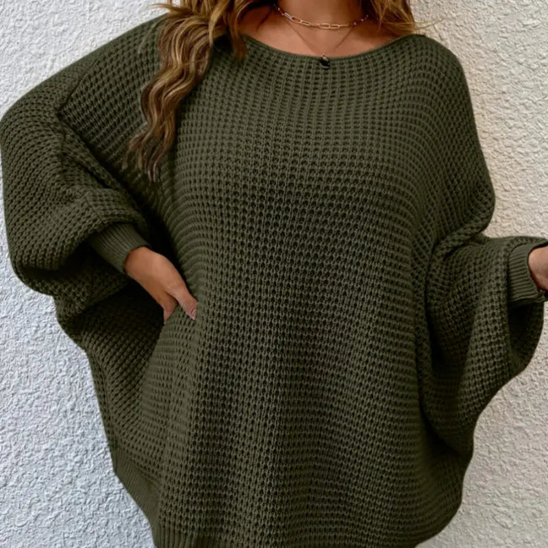 Plus Size Loose Fit Dolman Sleeve Knit Sweater for Women