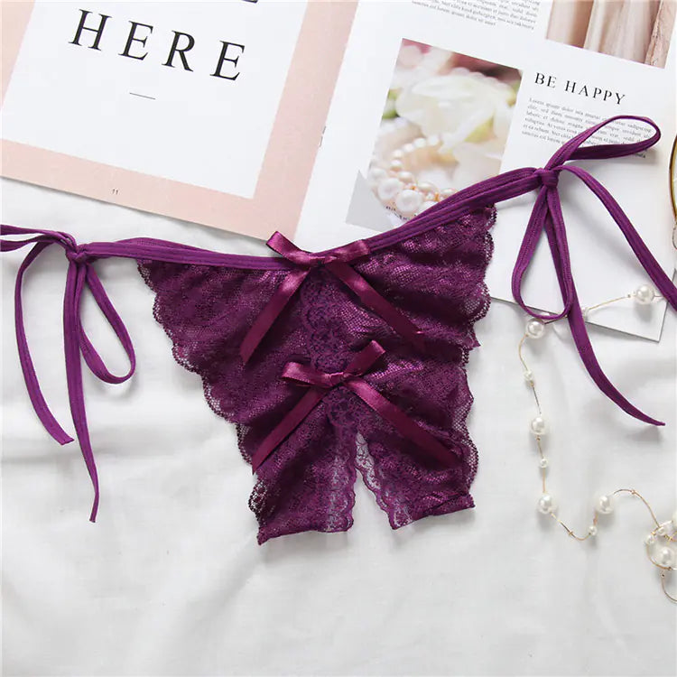 Lace-Trimmed Open-Crotch T-Back Panties for Women