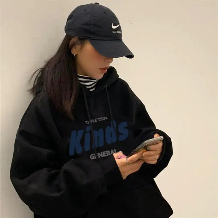 Women's Hooded Fleece Sweater with Letter Design