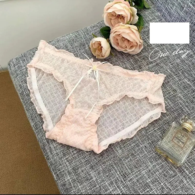 Women's Mid-Waist Briefs with Lace Hollow Out Design