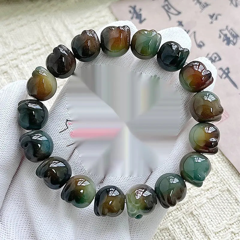 Cat's Paw Bodhi Root Bracelet with White Jade Design