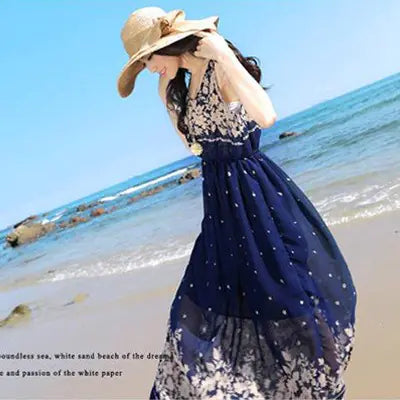 Bohemian Floral Chiffon Maxi Dress for Women