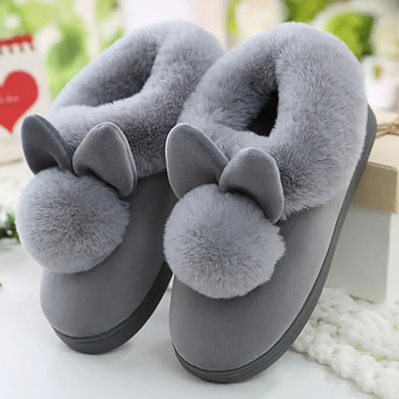 Cute Rabbit Cotton Slippers for Women - Warm and Non-Slip