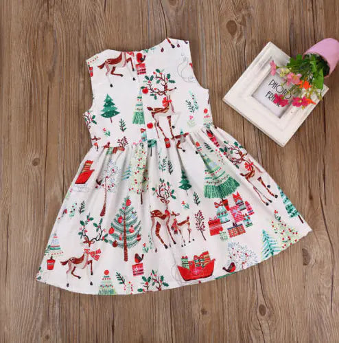 Sleeveless Dress with Christmas Reindeer Print